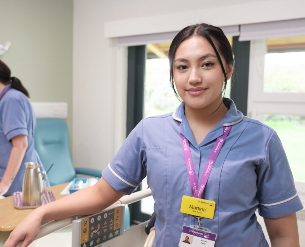Nurse showing the joy and passion of working for St Raphael's Hospice
